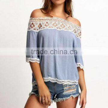 Zm50315b Europe Plus Size Women Clothing New Style Blouse Women Lace Chiffon Georgette photo-3