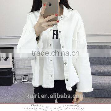 2017 Spring Autumn White Denim Jacket Women Basic Coats Printed Long Sleeve Casual Loose Woman Jeans Jackets Plus Size O Nzwt-89 photo-6