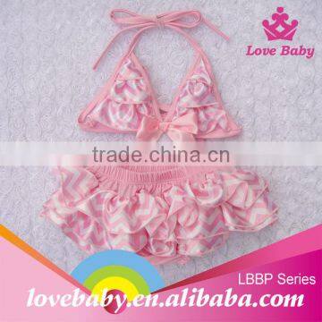 New arrival lovebaby pink chevron swimming cute kids swimsuits with bowknot