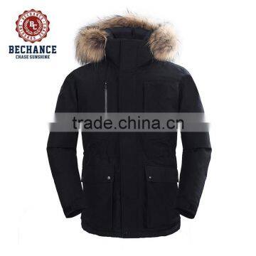 mens black outdoor down coat winter coat with fur from down jacket factory