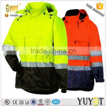 High Visibility Orange Road Safety Jackets Hood With Reflective Tape