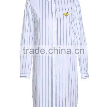 Women's 100% Cotton Blue and White Stripe Button-up Long Blouse/shirt Dress in Guangzhou photo-2