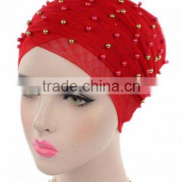 New Pearl Gypsophila Net Headdress Hooded Hat Long Tail Hat Hat Muslim Hat photo-2