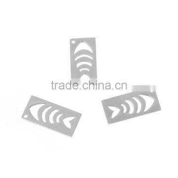 Stainless Steel Cut Out Charms Rectangle Silver Tone Fish Bone photo-3