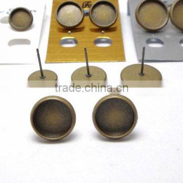 8-14mm Antique Bronze Round Tray Ear Stud Blank BaseFor Cabochon Bezels Settings