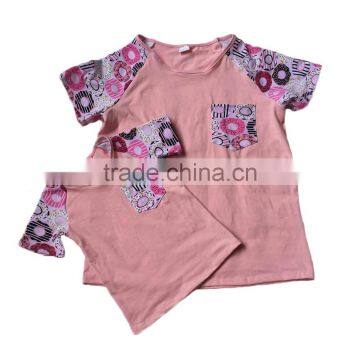 Yawoo cute donut patterns mommy and me clothing girls boutique cotton raglan shirt