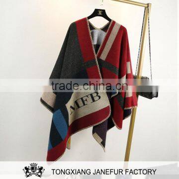 Wholesale street fashion scarf print wool poncho cashmere shawl