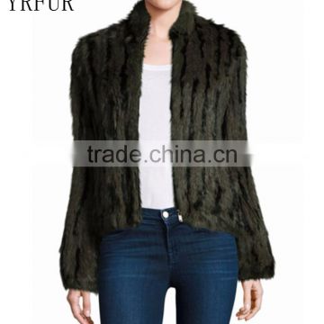 YR1031 Top Quality Real Rabbit Fur Bomber Hand Kint Real Rabbit Fur Jacket