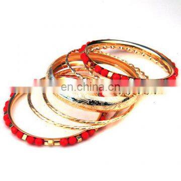 Fashion New 7pcs/ set Bohemian Style Red Beaded Women's Metal Bangle