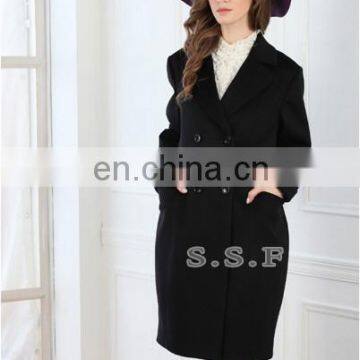 Custom knitted fashion black 100% cashmere coat for young lady