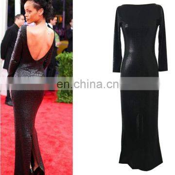 Party Style Backless serpentine faux leather long sleeve maxi dress women