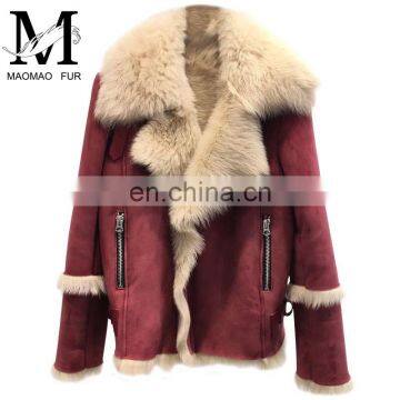 Hot Sale Red Real Leather Jacket Sheep Wool Leather Jacket