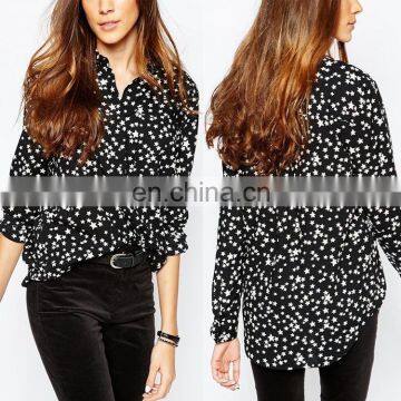 Chinese 100% Viscose Printed Fabric Christmas Star Print Cheap Long Sleeve Shirts