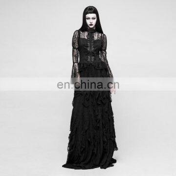 Punk Rave gothic black layered long skirt Q-326