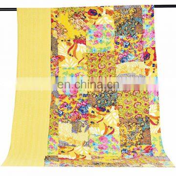 Ethnic Kantha Patchwork Quilt Hand Quilted Throw Blanket Twin size Quilt Indian Handmade Bed cover