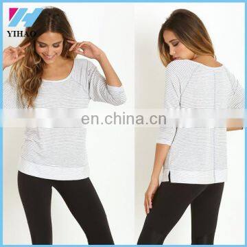 Trade assurance Yihao womens Activewear Yoga stripe Pullover long sleeve t shirt