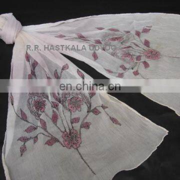 Pure Silk Chiffon Embroidered Scarf