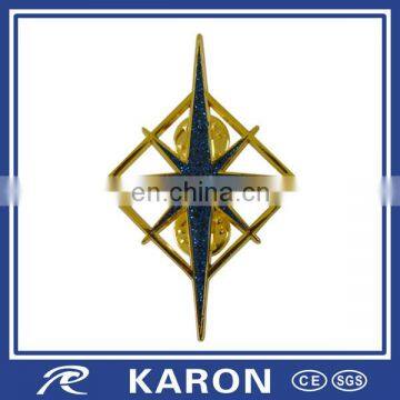 custom shape cut out glittered color pin badge with Karon Metal