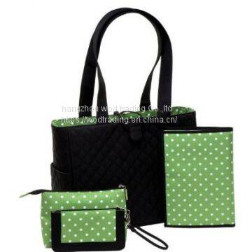 Black diaper bag set with waterproof polyester fabric