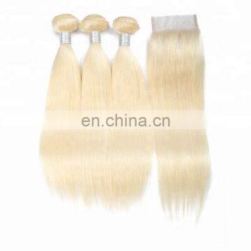 Brazilian Blond 613 Human Hair Bundles With Closure Cuticle Aligned Hair photo-3