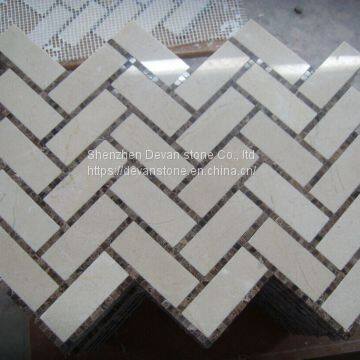 Stylish Crema Marfil Herringbone Bathroom Wall Mosaic photo-2
