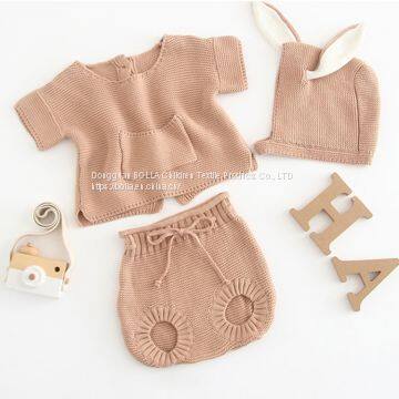 Wholesale and Retail Baby Suit Clothes Knitted Hat Pants Tops Solid Color Knitted Girl Sweater photo-2