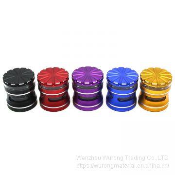 D63mm& H70mm Aluminium Alloy Smoking Grinder 4-layer Plat Double Transparent Window Herb Grinder With Golden Edge as Colorful Crushing Accessory for Tobacco Tobacco,spice,herb photo-3