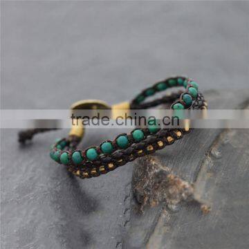 Vintage leather wrap bracelet leather wrap seed bead XE09-0329