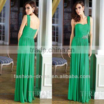 Elegant One -Shoulder Green Chiffon Sheath Emerald Green Evening Dress