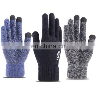 Cold Weather Knitted Gloves Unisex Autumn Winter Thick Plush Warm Gloves Touch Screen Silicone Non-Slip Skiing Gloves