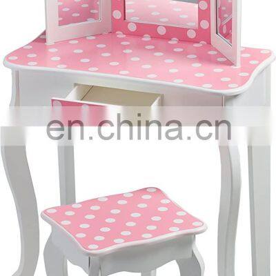 Kid Wooden Vanity Set With Tri-Fold Mirror and Chair photo-2