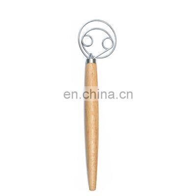Kitchen Walnut Birch Beech Wooden Handle Bread Stainless Steel Danish Dough Whisk photo-2