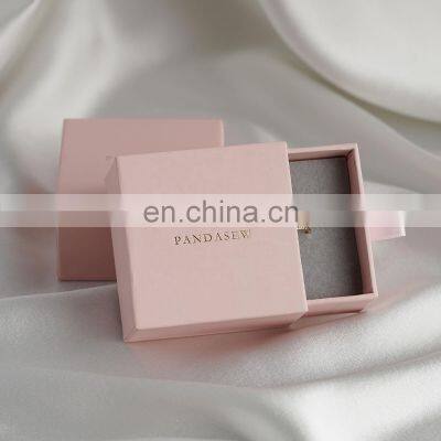 PandaSew 6x6x3.5cm Pink Custom Logo Printed Jewelry Gift Paper Boxes Luxury Jewelry Packaging Ring Box