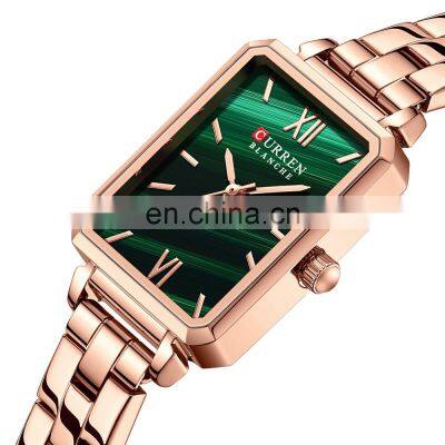 2021 new CURREN9082 alloy case elegant ladies watch classic square dial thin quartz watch stainless steel clock