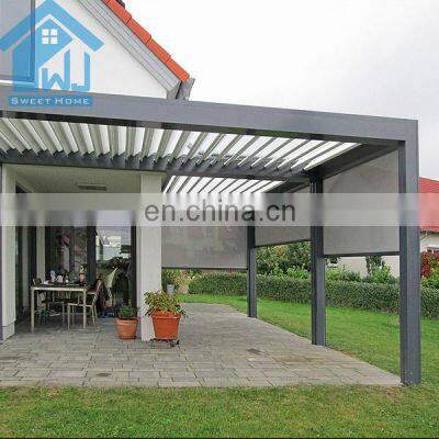 Motorized Powder Coated Metal Gazebo Aluminum Louvered Roof Pergola Kits With LED Lights