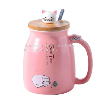 Cute Cartoon Cat Ceramic Cute Mug Mug With Lid Creative Mug Water Cup photo-3
