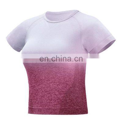 Wholesale Women Seamless Gradient Crop Top Fitness Yoga Top Sports Short Sleeve Yoga Tops photo-4