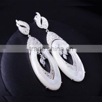 New 2016 Trend Gun White Gold Plated Natural Shell Piece Oval Shape Drop Earrings photo-6
