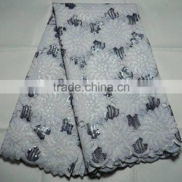 L400-3 last design High quality double organza Korea embroidery lace fabric with many sequnce