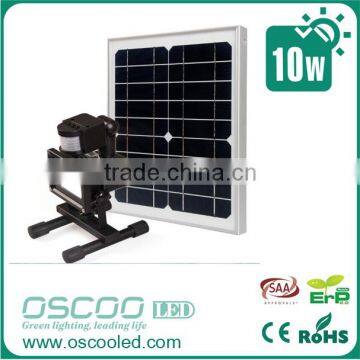 10W rechargeable floodlight with PIR sensor & solar panel used in warehouse