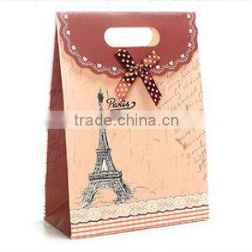 Eiffel Tower Pattern Promotional Button Closure Gift Paper Bag