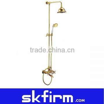 Gold-Plated Bathroom Bath Square Rainfall Shower Head Antique Brass Faucet