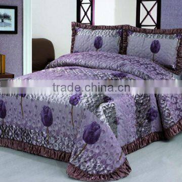 3 Pcs Gorgeous Jaquard Flower Quilt Bed Set In Rose Color or Purple Color photo-2