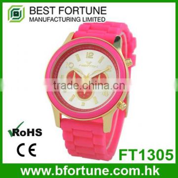 FT1305_PK Pink Colorful 3 hands with ABS band quartz jelly watch