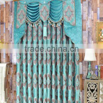 The bright blue European thickened chenille jacquard curtains living room curtain