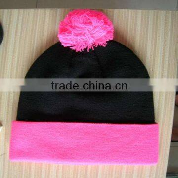 custom acrylic kintting beanie hat with ball