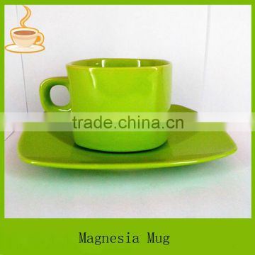 Green sublimation ceramic coffee mug with saucer, LJ-4027