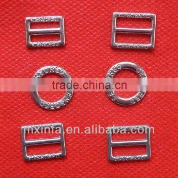 Bra strap ring and slider with logo