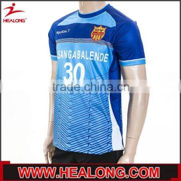 blue color silk screen printing colorful china imported soccer jersey thailand