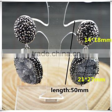 LFD-011E Druzy Drusy Quartz Pave Rhinestone Crystal Drop Earrings Jewelry Making